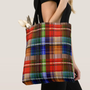 Tote Bag Rouge Bleu Vert Jaune Carreaux Tartan Design
