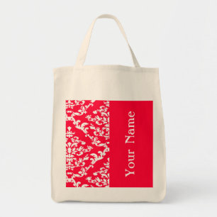 Tote Bag Rouge Bold Damask avec nom @ Emporiomoffa