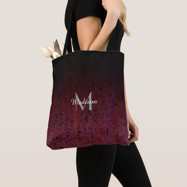 Tote Bag Rouge Brown noir Ombre rouille métal Patina Monogr (De près)