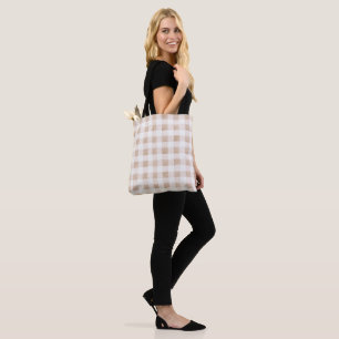 Tote Bag Rouge Brun Clair Carreaux Rayures Crème