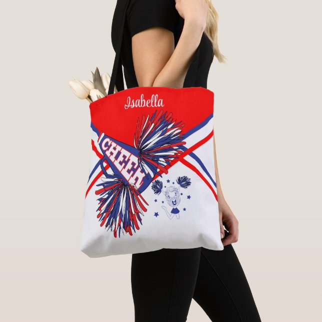 Tote Bag Rouge cute, cheerleader bleu 2 (De près)