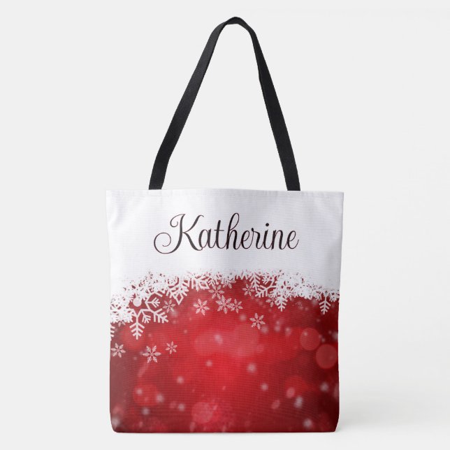 Tote Bag Rouge et Blanc d'Hiver Flocon de Neige (Devant)