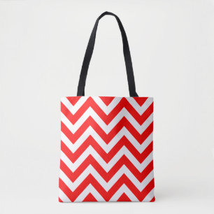 Tote Bag Rouge et blanc Grand format Chevron Stripes Motif