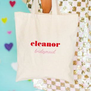 Tote Bag Rouge et Rose Typographie Gras Demoiselle d'Honneu