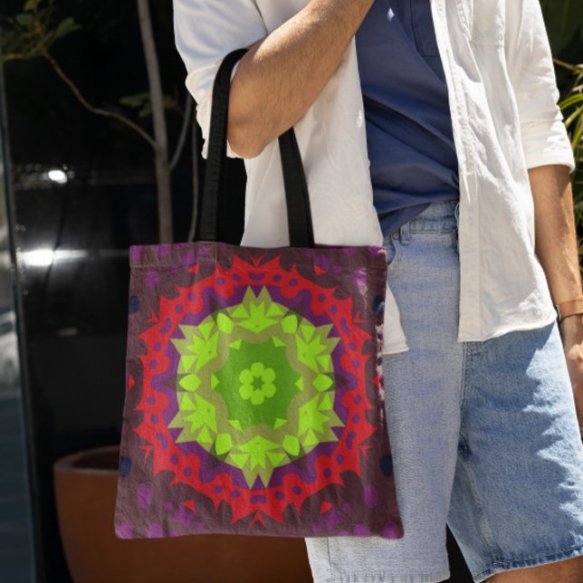 Tote Bag Rouge et violet vert fleur de Mandala (Créateur téléchargé)