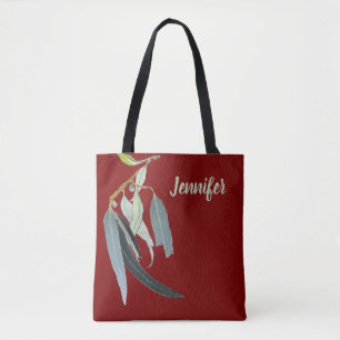 Tote Bag Rouge foncé avec Feuilles d'aquarelle nommé