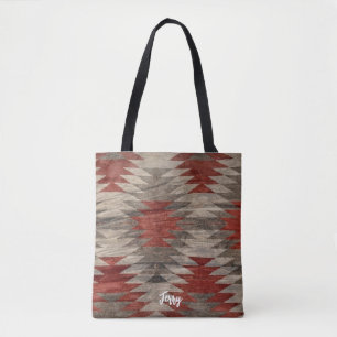 Tote Bag Rouge & Gris Texturé Amérindien