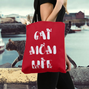 Tote Bag Rouge Moderne Chat Maman Vie Mère Mère Fête
