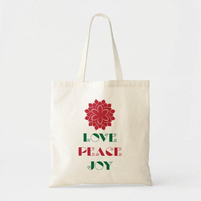 Tote Bag Rouge moderne, Vert et blanc Amour, Paix, Texte de (Devant)