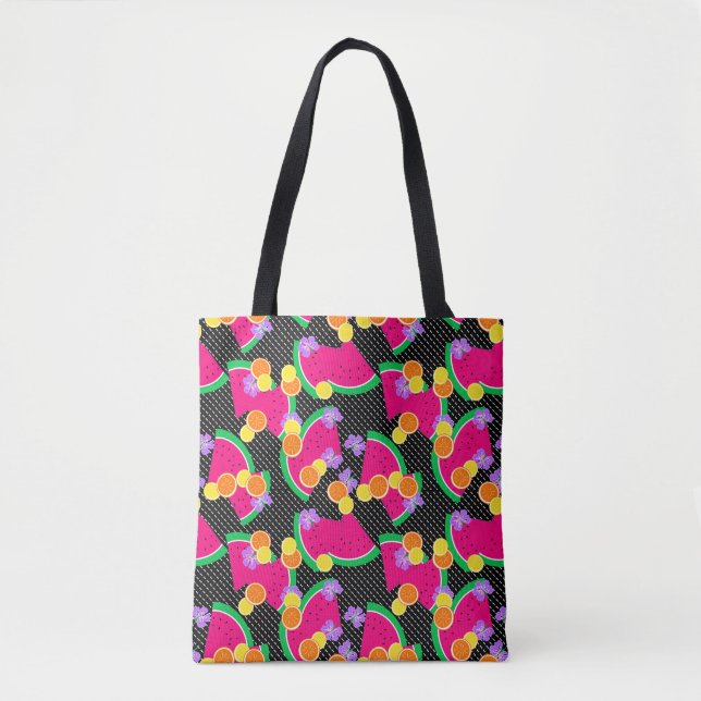 Tote Bag Rouge pastèque Lémons jaunes Tropical (Devant)