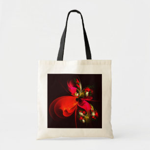 Tote Bag Rouge Vert Floral Moderne Art Abstrait Motif #02