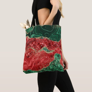 TOTE BAG ROUGE VERT OR AGATE REGARDE NOËL FÊTE