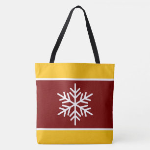 Tote Bag Rouges Jaunes Orange Blanc Rayures Flocons de Neig