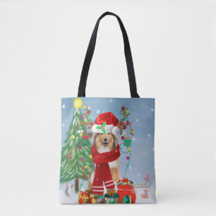 Tote Bag Rough Collie Chien dans neige cadeau de Noël