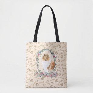 Tote Bag Rough Collie Chien Empreinte de patte & Chien Bone