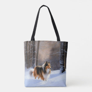 Tote Bag Rough Collie Laisser Neige Noël
