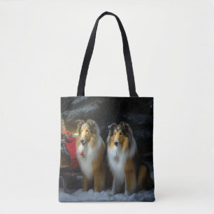 Tote Bag Rough Collie Snowy Sleigh Décor de Noël
