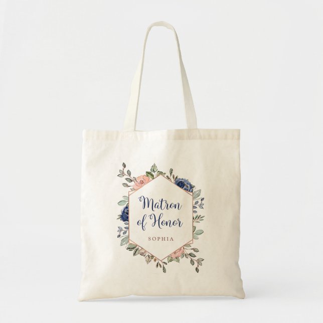 Tote Bag Rougissent et dame de honneur florale du bleu (Devant)