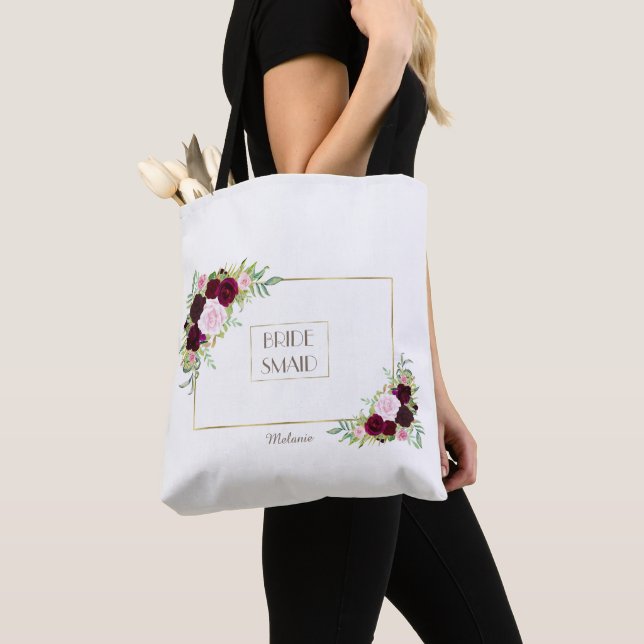 Tote Bag Royal Burgundy Marsala Floral Bridesmaid (De près)