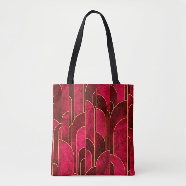 Tote Bag Royal Red and Gold Art Déco Motif (Devant)