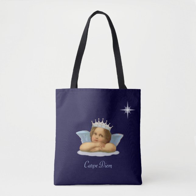 Tote Bag Royal Stylish Raphael Cherub sur Navy Blue (Devant)