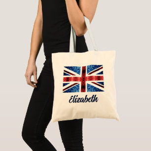 Tote Bag Royaume-Uni rouge bleu parties scintillant Nom per