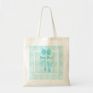 Tote Bag Ruban bleu d'empreintes de pas mignonnes de bébé