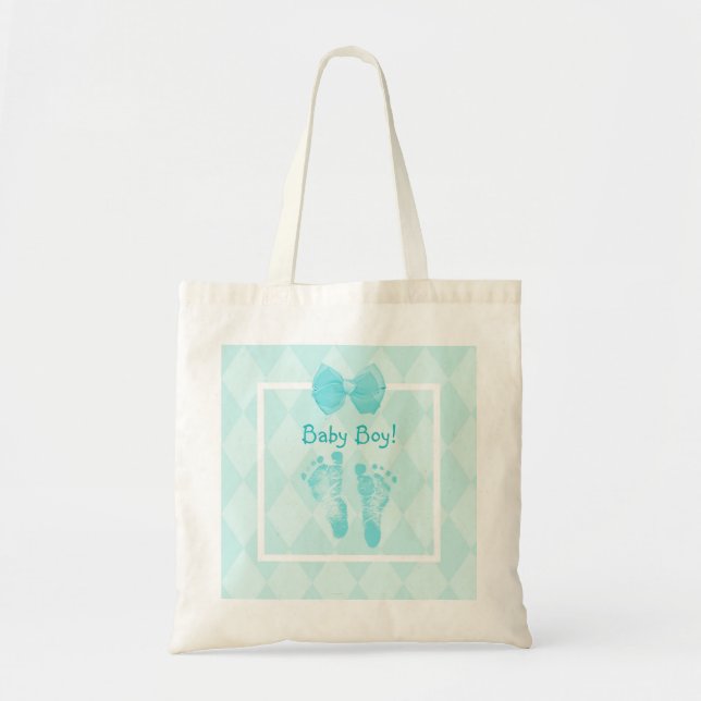 Tote Bag Ruban bleu d'empreintes de pas mignonnes de bébé (Devant)