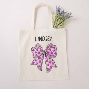 Tote Bag Ruban Coquette Fantaisiste Cœurs Lavande et Violet