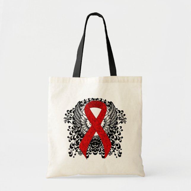 Tote Bag Ruban de sensibilisation rouge avec ailes (Devant)