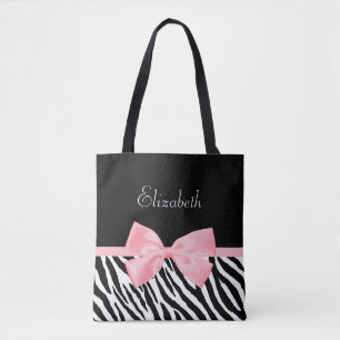 Tote Bag Ruban rose-clair Girly d'impression chic de zèbre