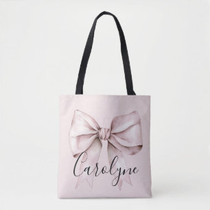 Tote Bag Ruban rose esthétique coquette Nom personnalisé