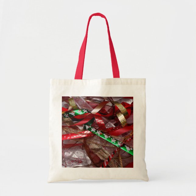 Tote Bag Rubans de Noël Rouge Vert et Or Vacances (Devant)