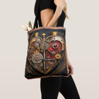 Tote Bag Rubis et engrenages Steampunk Cœur sombre