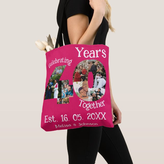 Tote Bag Ruby Red 40th Mariage Anniversary 11 Photo Collage (De près)