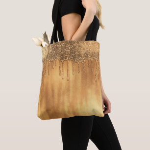 Tote Bag Ruisselant de Glitter de Miel Doré Jolies Gouttes