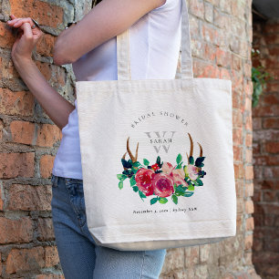 Tote Bag Russe Boho Red Floral Stag Antlers Fête des mari