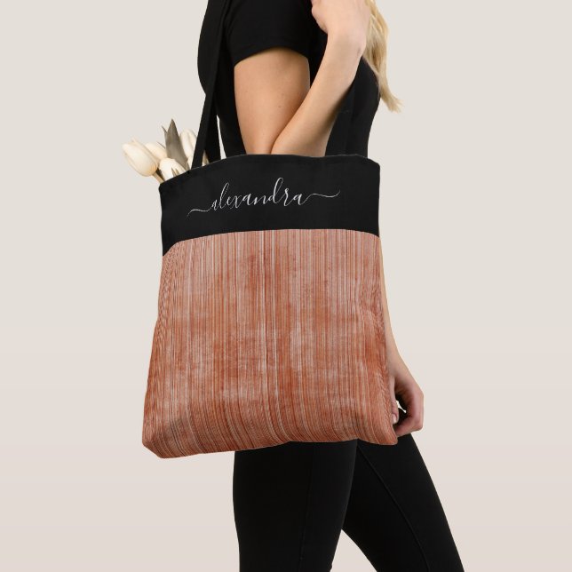 Tote Bag Rust Grey Noir rustique ombre personnalisée rayé (De près)