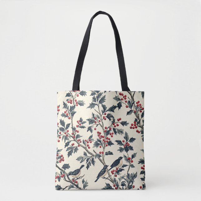 Tote Bag Rustic Bird et Poinsettia Motif de Noël (18) (Devant)