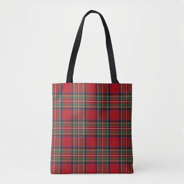 Tote Bag Rustic Red Green Plaid Classic Stewart Tartan (Devant)