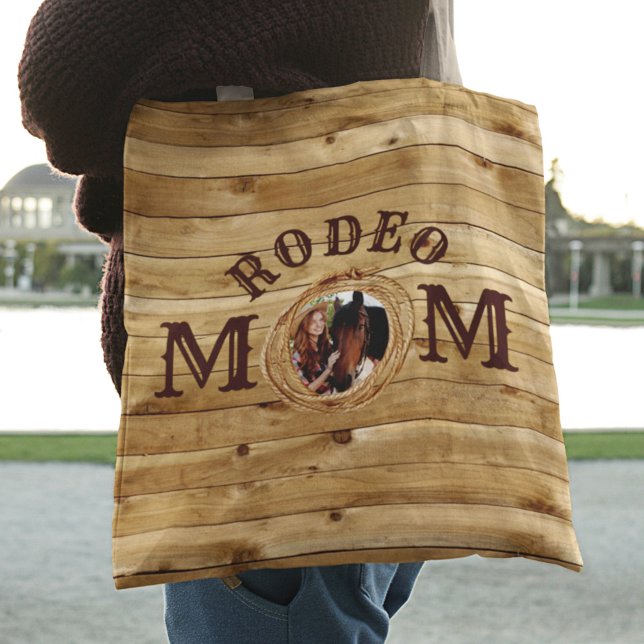 Tote Bag Rustic Wood Western Rodeo Maman Photo (Créateur téléchargé)