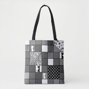 Tote Bag Rustique, Populaire, Noir et blanc, Patchwork, Sim