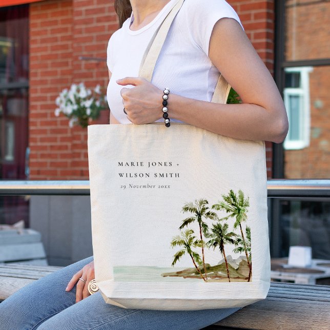 Tote Bag Rustique Tropical Palm Trees Beach Sand Mariage (Créateur téléchargé)