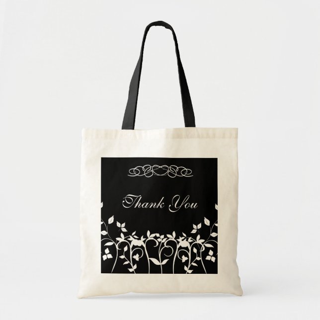 Tote Bag Sac-cadeau Merci Bridesmaid - Flore noire blanche (Devant)