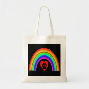 Tote Bag Sacoche Coeur Rouge Avec Paw Sous Arc En Ciel