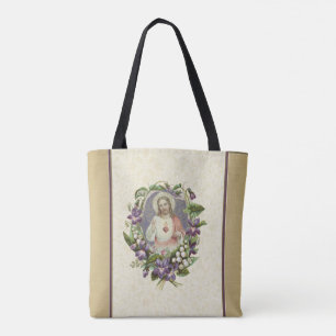 Tote Bag Sacré-Coeur Jésus Fleur de religion catholique