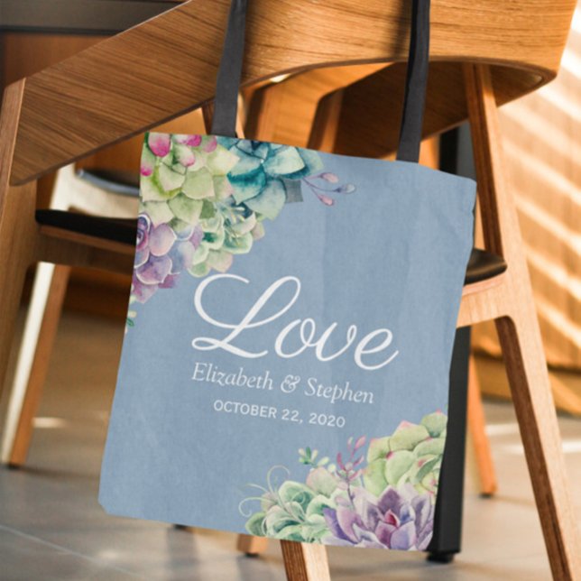 Tote Bag Sacs-cadeaux mariage Merci Aquarelle Succulents (Créateur téléchargé)