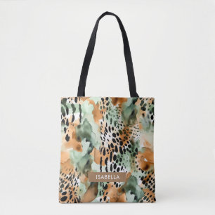 Tote Bag Safari Animaux's Fur Prints Motif Vert & Brown