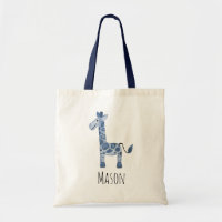 Safari et nom de la Giraffe Baby's Blue Watercolor