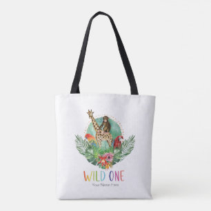 Tote Bag Safari Jungle Sauvage Animaux Aquarelle Moderne  
